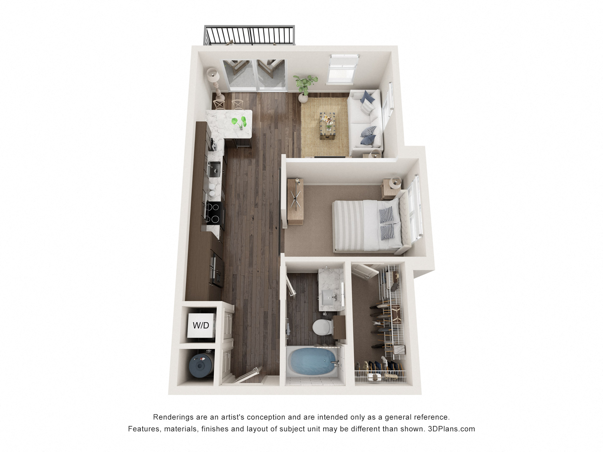 Studio 1 bath floor plan B at The Clearing at ONE28, Olathe, KS, 66062